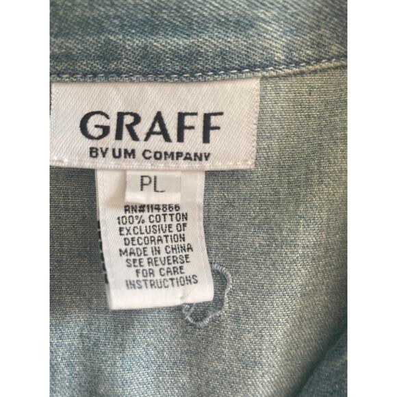 Graff by Um Company Womens Vintage Denim Embroidered Beaded Buttoned Shirt Sz PL - Picture 10 of 15